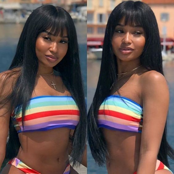 Long Straight Wig With Bangs No Lace Front Wig Brazilian Virgin Human Hair Wigs
