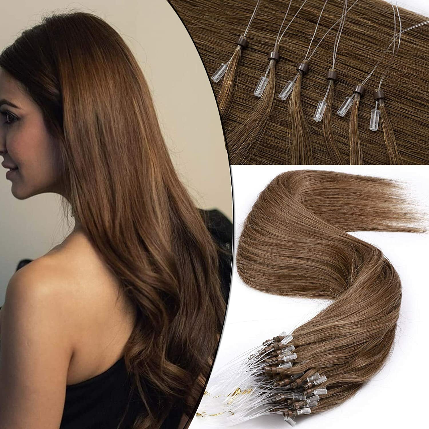 Loop Micro Ring Tip Remy Human Hair Extensions Invisible Micro Bead Link Hair US