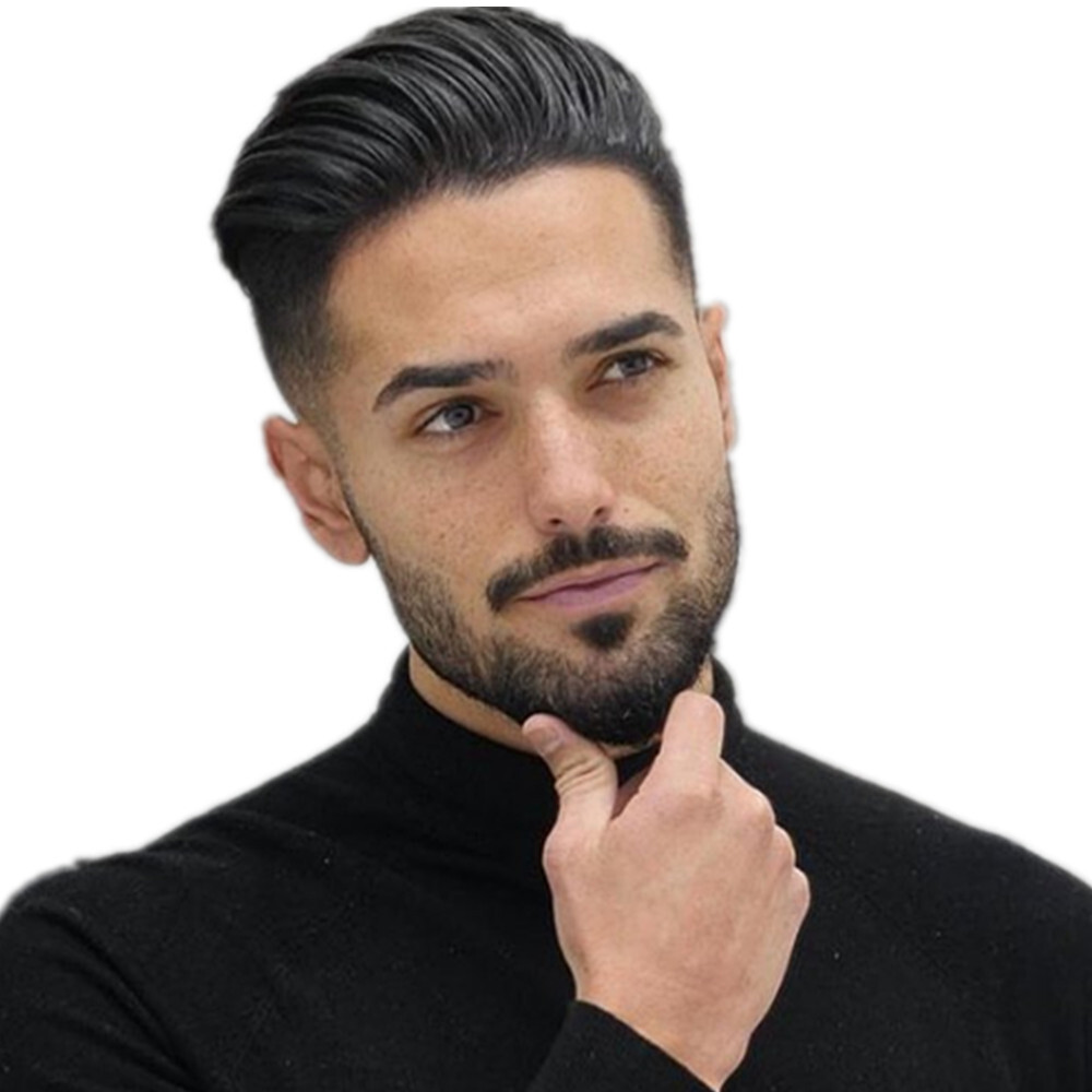 N.L.W Toupee for mens human hair lace with around pu hair pieces natural black