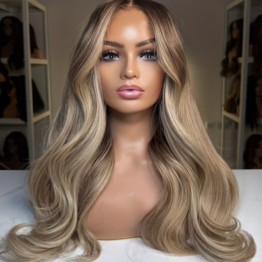 Ombre Brown Blonde Hair Synthetic Lace Front Wigs 13×4 Glueless Replacement Wigs