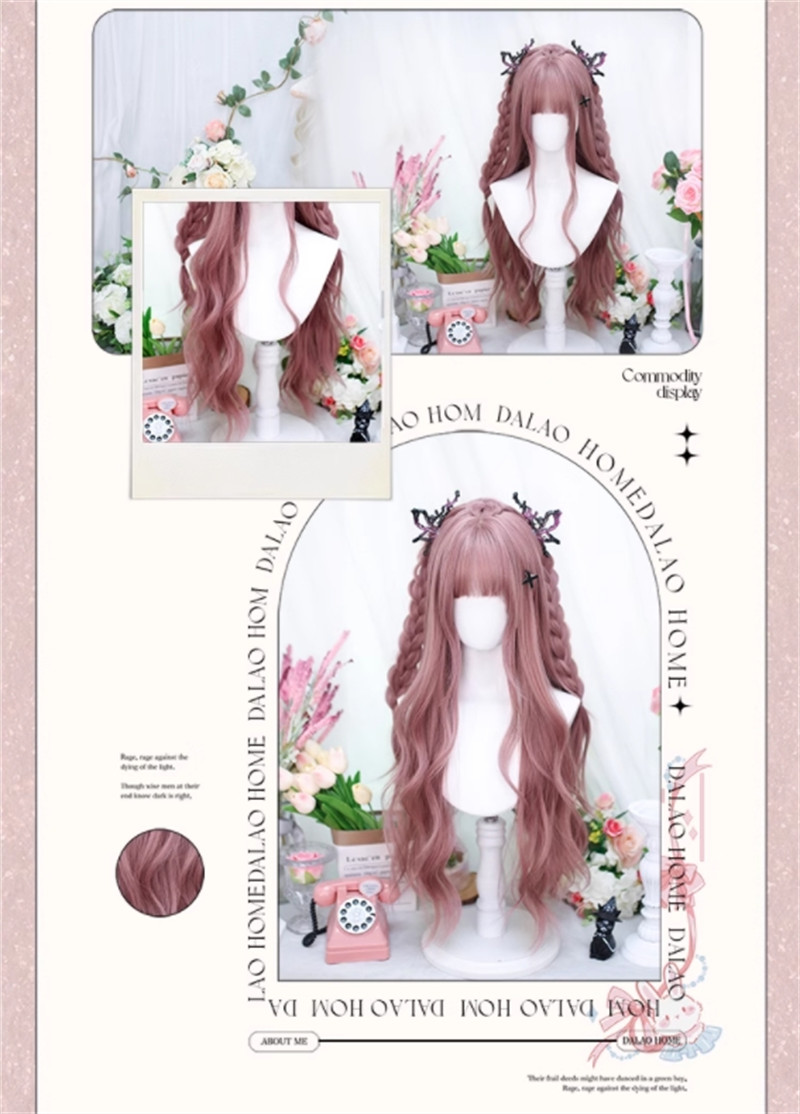 Japanese Style Long Curly Pink Hair Lolita Wigs Youyou No Hairpiece Accessories