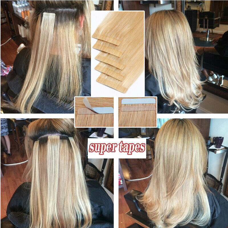 Traceless Russian Tape In Remy Human Hair Extensions Skin Weft FuLL Head Ombre#