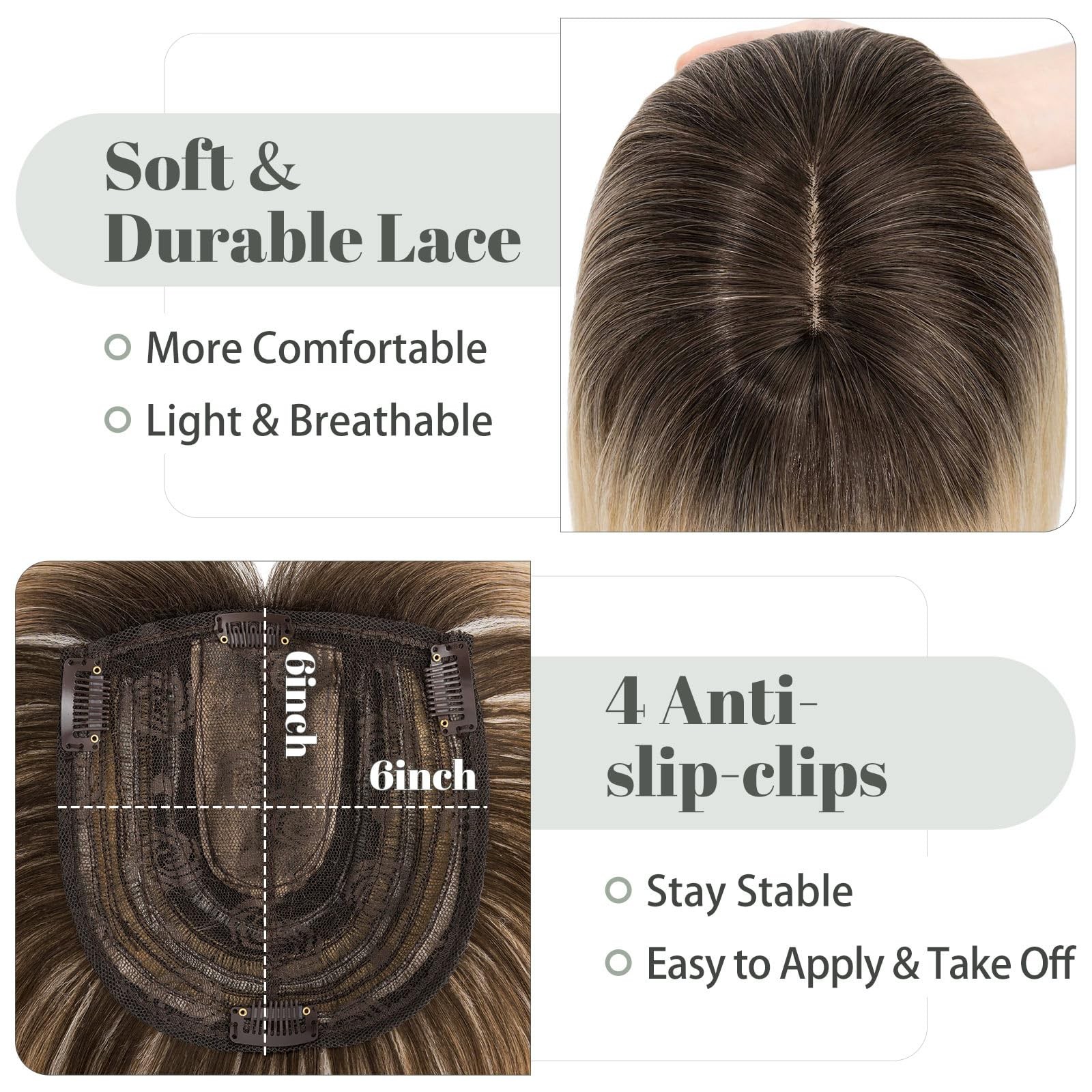 My-Lady Hair Toppers For Women Thinning Hair 18 Inch 6X6 Lace Base Wiglets Side