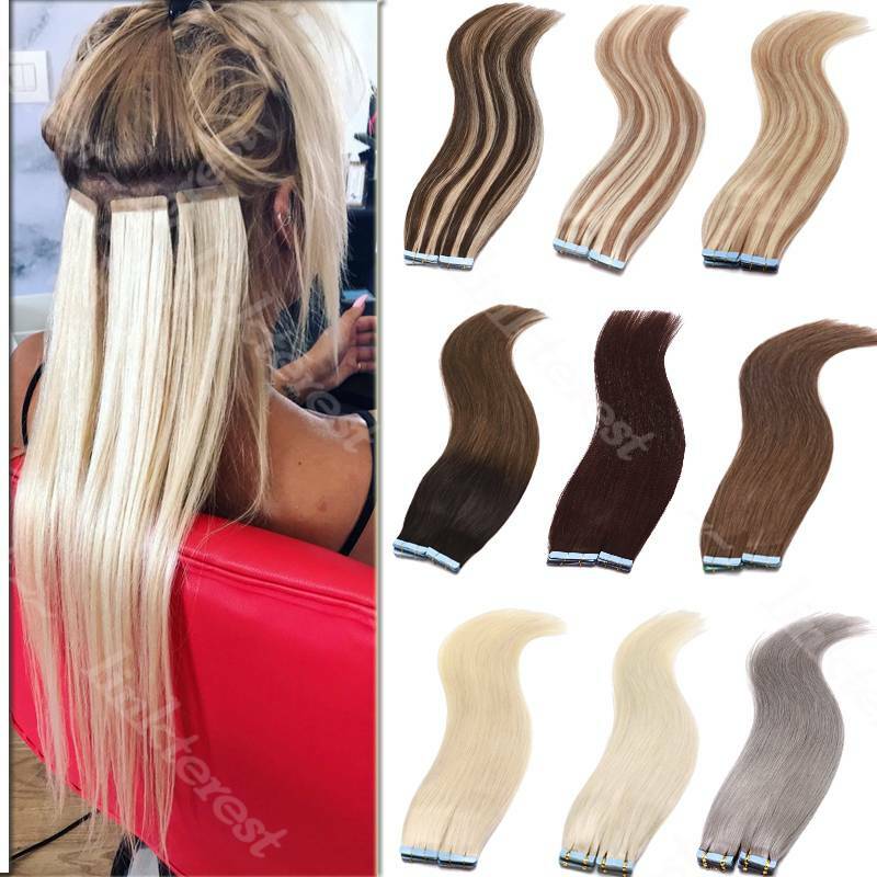CLEARANCE 20/40/60PCS Thick Tape In Remy Human Hair Extensions Skin Weft Brown
