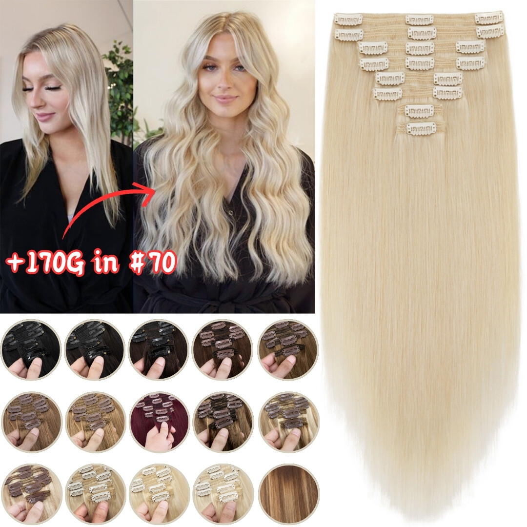 REMY Russian Double Weft Clip In Human Hair Extensions Full Head THICK 170G USPS