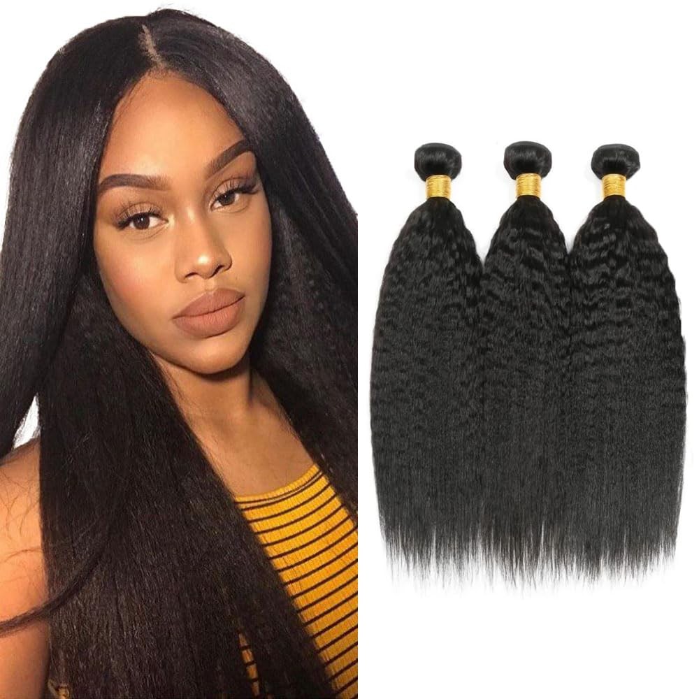 #1B Color Bundles Yaki Straight Bundles Human Hair 16 18 20 Inch Brazilian Vi…