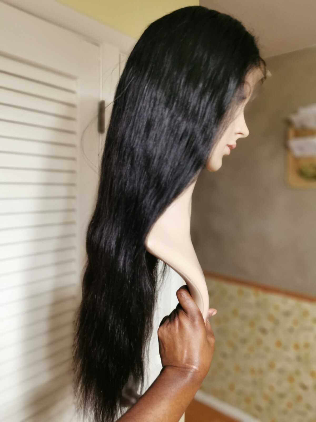 New Custom High Quality 28” 360 Lace Straight Human Hair Wig 1B