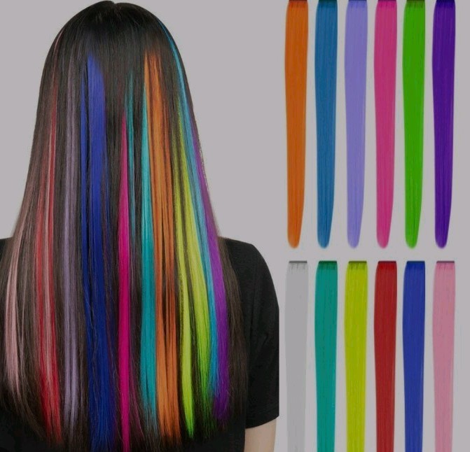 pair of 20 Inch Heat-Resistant Synthetic Clip In Hair Extensions Vibrant Colors