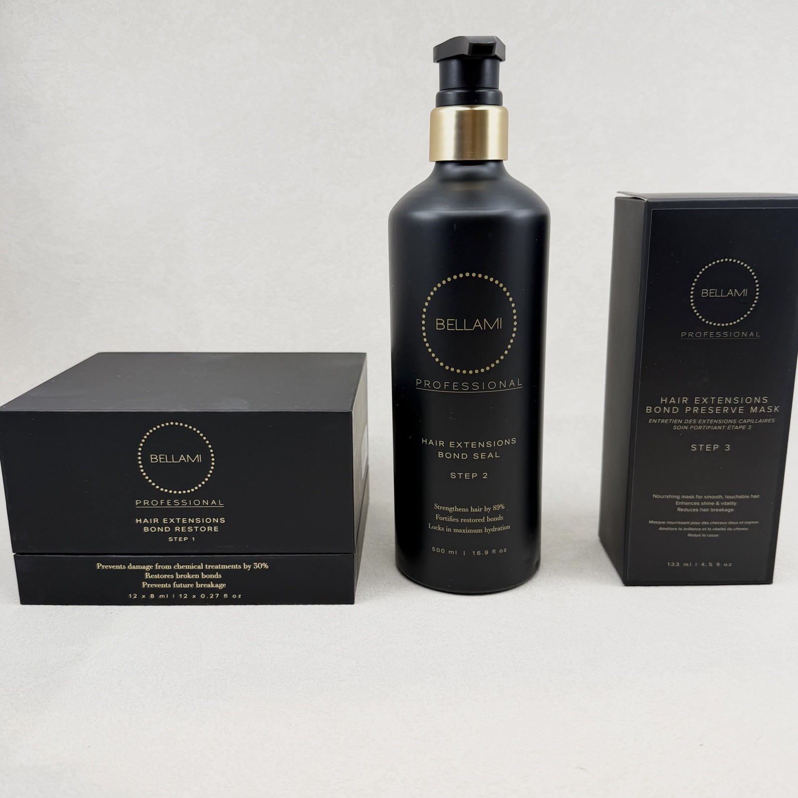 BELLAMI Professional Hair Extension Bond Restore Step 1, 2, 3 Full Size Set NEW