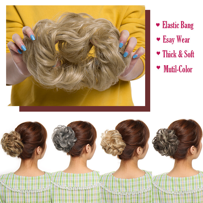 100% Real THICK Rose Messy Bun Elastic Band Hair Extensions As Human Hairpiece
