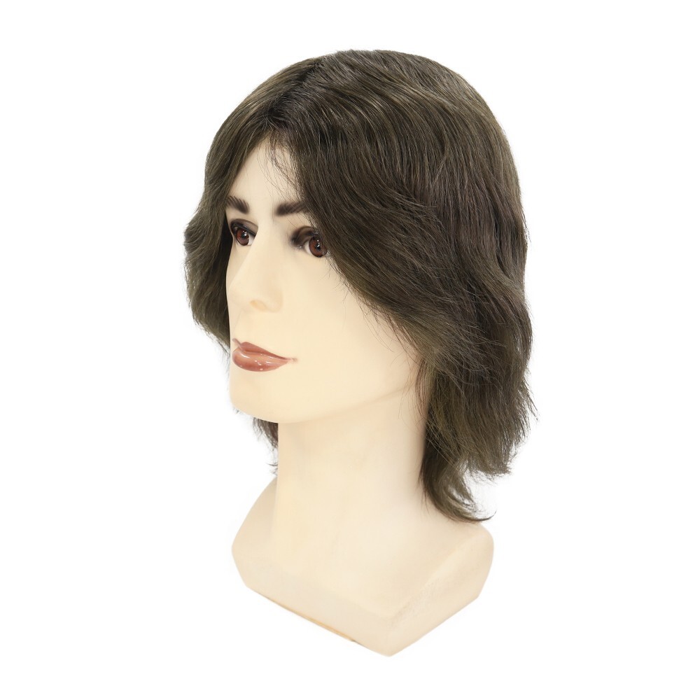 Full Head Wig French Lace Poly Skin Human Hair Wig Medium Size Brown Hair 6” #5
