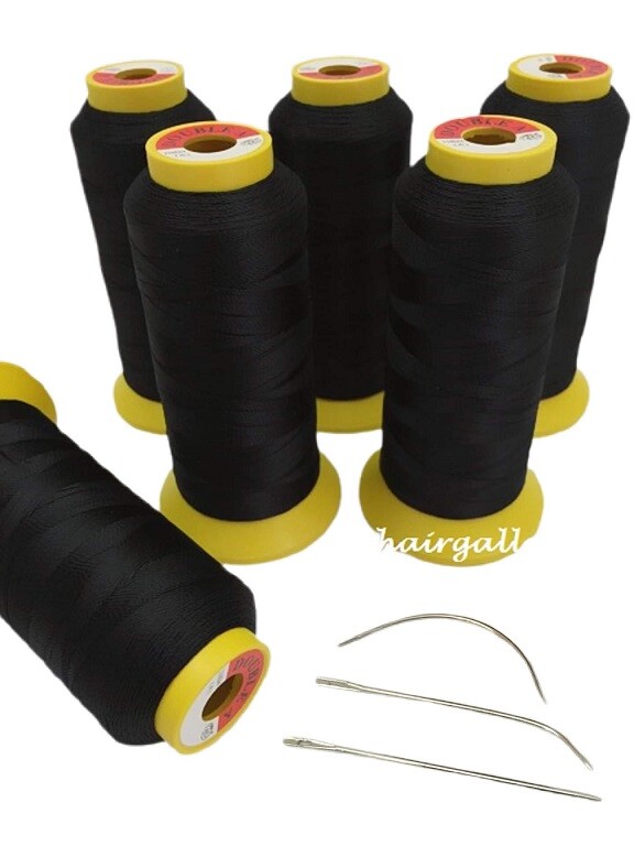 JUMBO BLACK WEAVING THREAD & 3 pcs WEAVE NEEDLE FOR WEFT HAIR EXTENSIONS 2000m