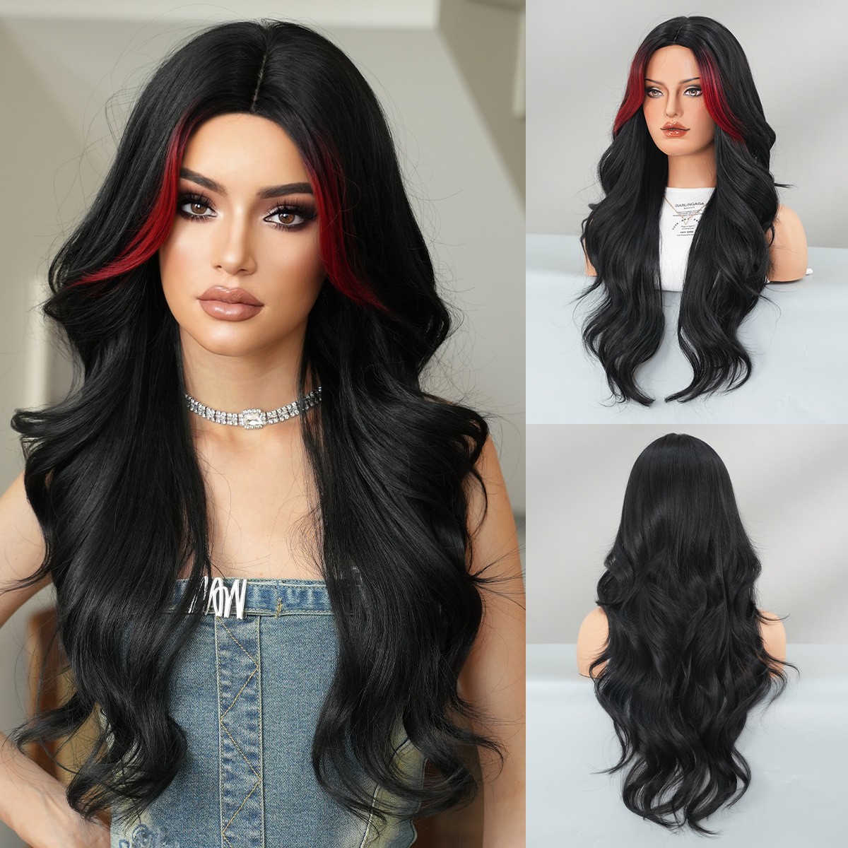 Multi Color Optional Middle Part Highlight Long Curly Wig Body Wave Synthetic