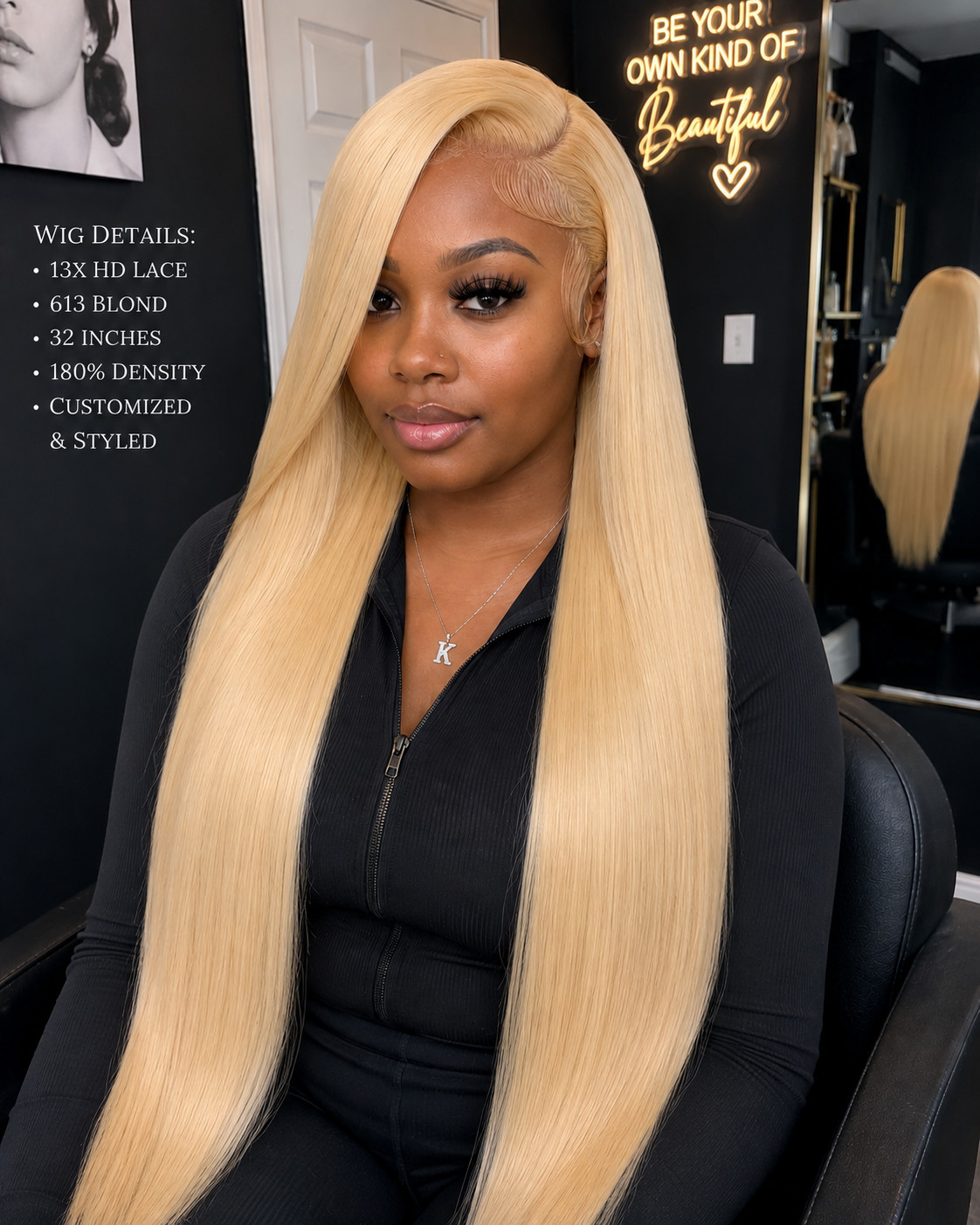 32″ 13×6 HD Lace Front Wig 613 Blonde Straight Human Hair dye to ANY color