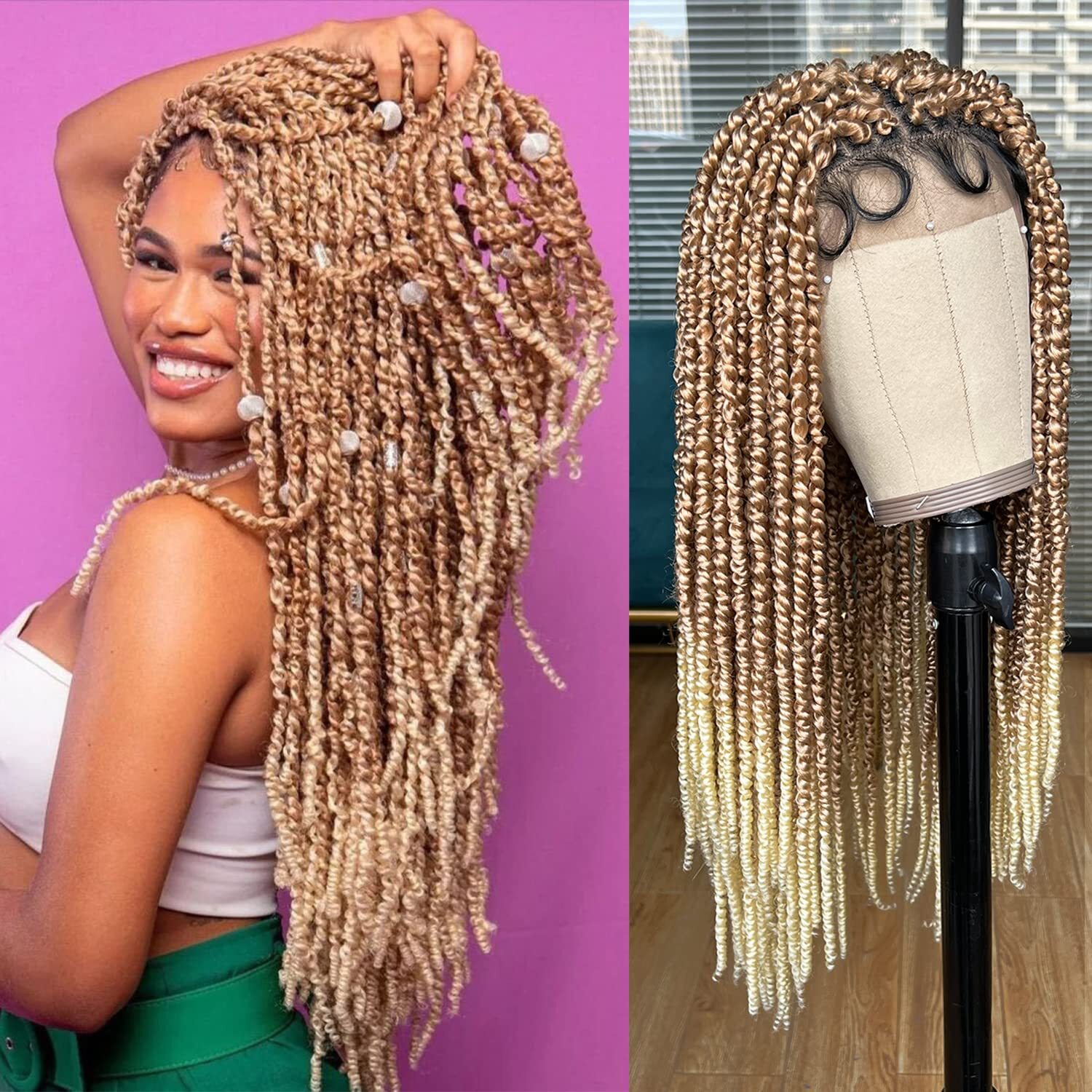 Passion Twist Braiding hair 26inch Black Full Lace Faux Locs wigs with Baby Hair