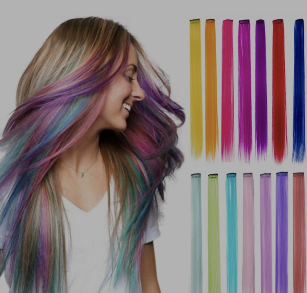pair of 20 Inch Heat-Resistant Synthetic Clip In Hair Extensions Vibrant Colors