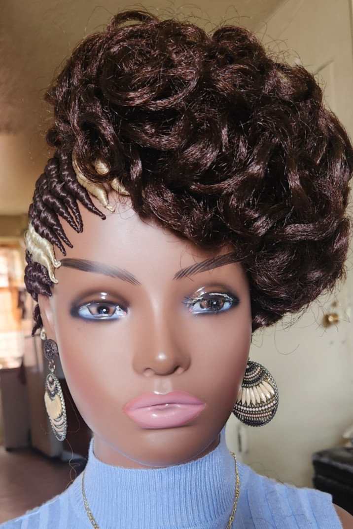 Fully Hand Braided box curly Mohawk braids cornrow wig Dark brown/Blonde