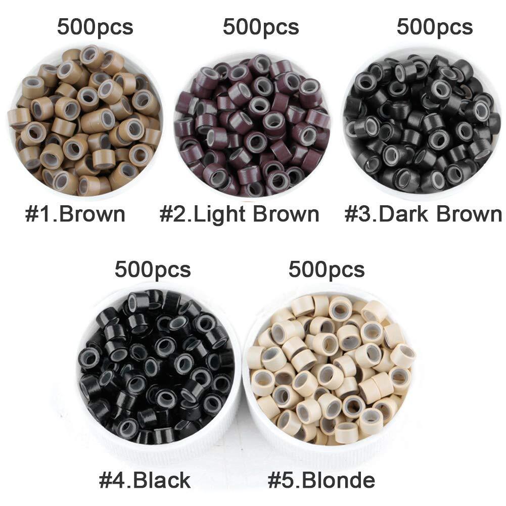 200Pcs Beads Silicone Micro Nano Rings 5x3x3mm Lined For I Tip Hair Extensions