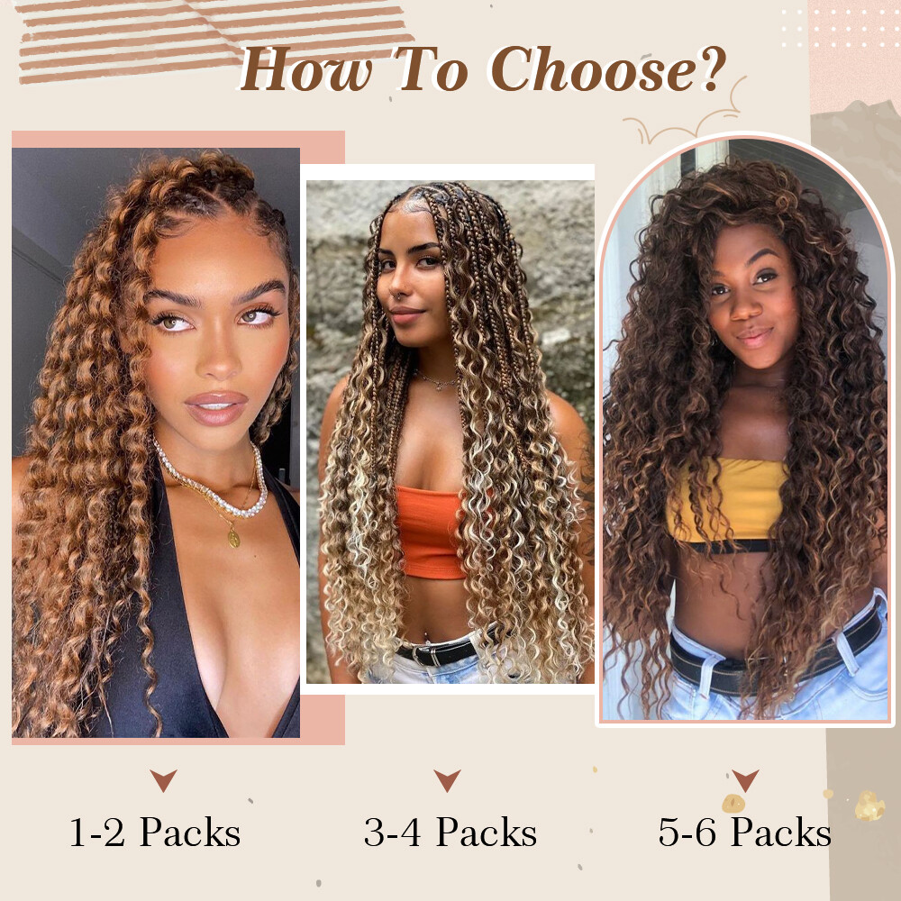 28″ Long Thick Water Wave Hair Extensions Crochet Braids Deep Curly Ocean Weave