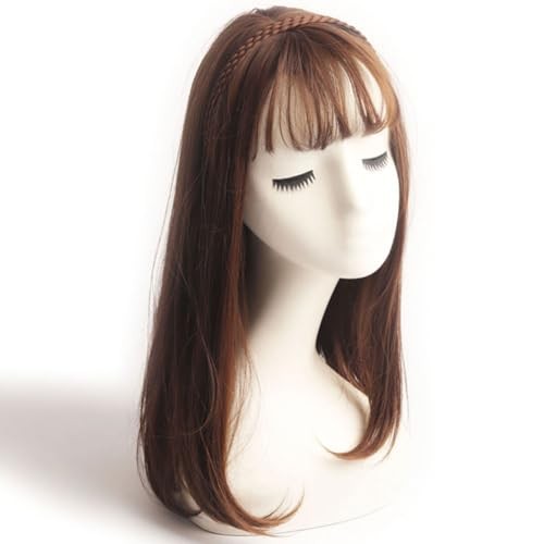 Wide Messy Braided Headband With Teeth Synthetic Hair Plaited 1.5cm dark brown