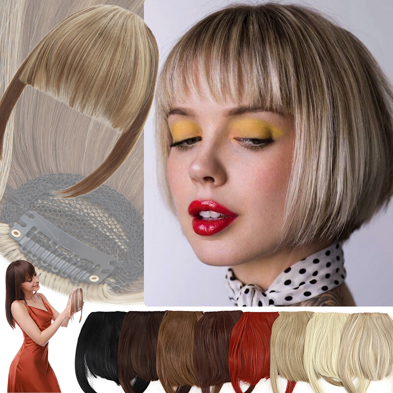 Thin/Thick Neat Fringe Bangs Clips in 100% Real As Human Hair Extensions Soft US