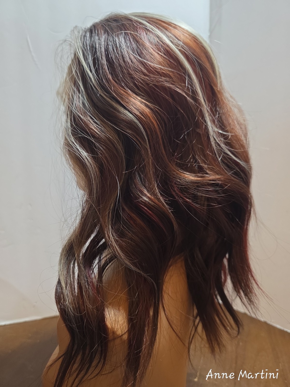 Martini Wigs Lace Front Wavy Wig Free-Part Medium Brown/Blond/Red 16 in