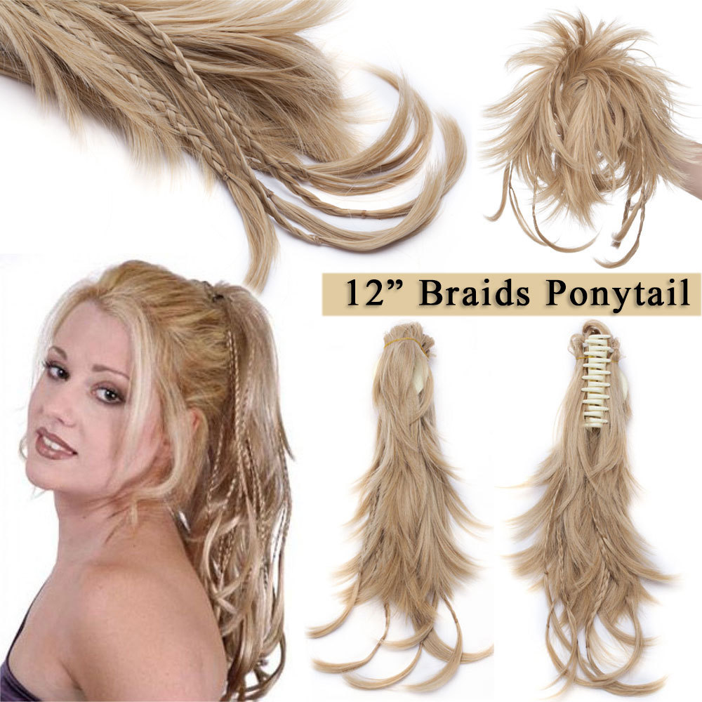 12″ Short Ponytail Hairpiece Claw Clip On Flexible Messy Hair Extensions Soft US