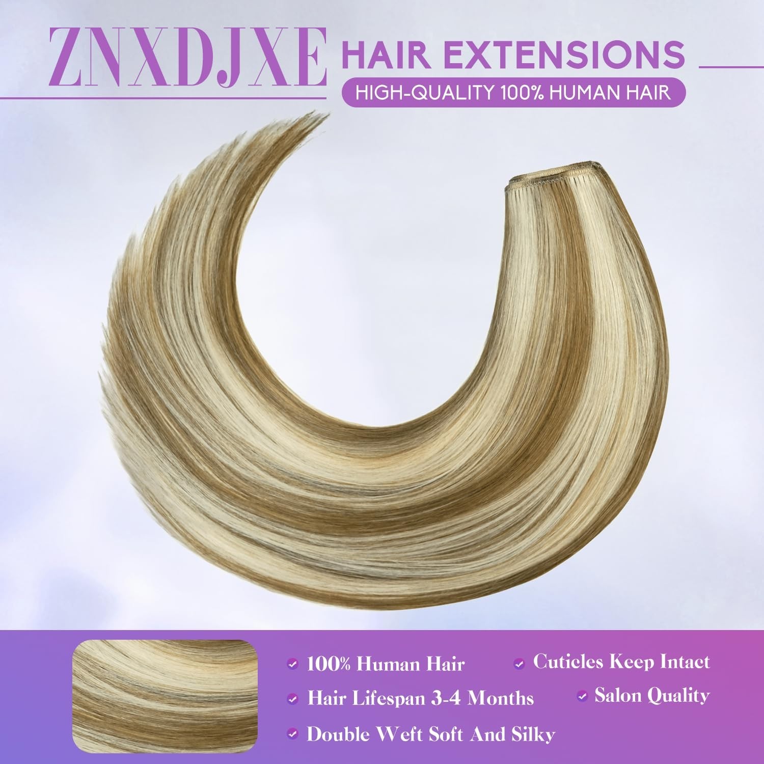 26″ Clip-In Real Human Hair Extensions – 130g Remy Hair, 8pcs Set, Light Blonde