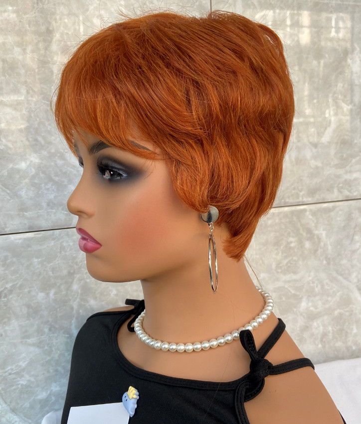 Auburn Short Straight Layered Wig – Human Hair Blend, Heat Resistant, Soft
