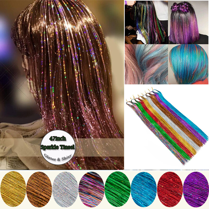 47In Hair Tinsel 4400Strands 12 Colors Sparkling Holographic Extensions Glitter