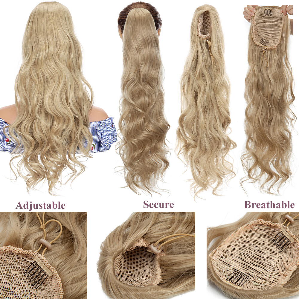 24″ Ombre Curly Long Drawstring Wrap Ponytail Hair Extension Hairpiece for Women
