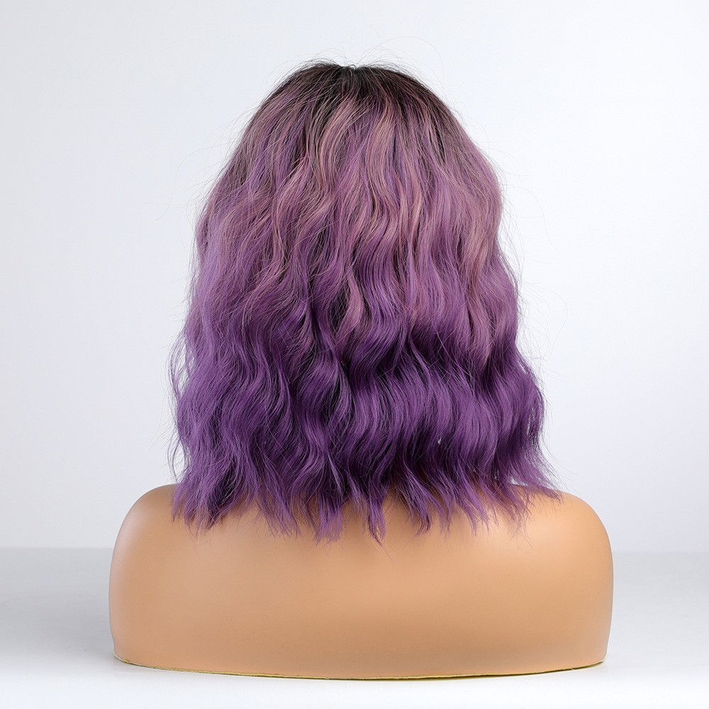 Ombre Purple Wig with Bangs Purple Bob Wavy Wig Synthetic Wigs for Women Party