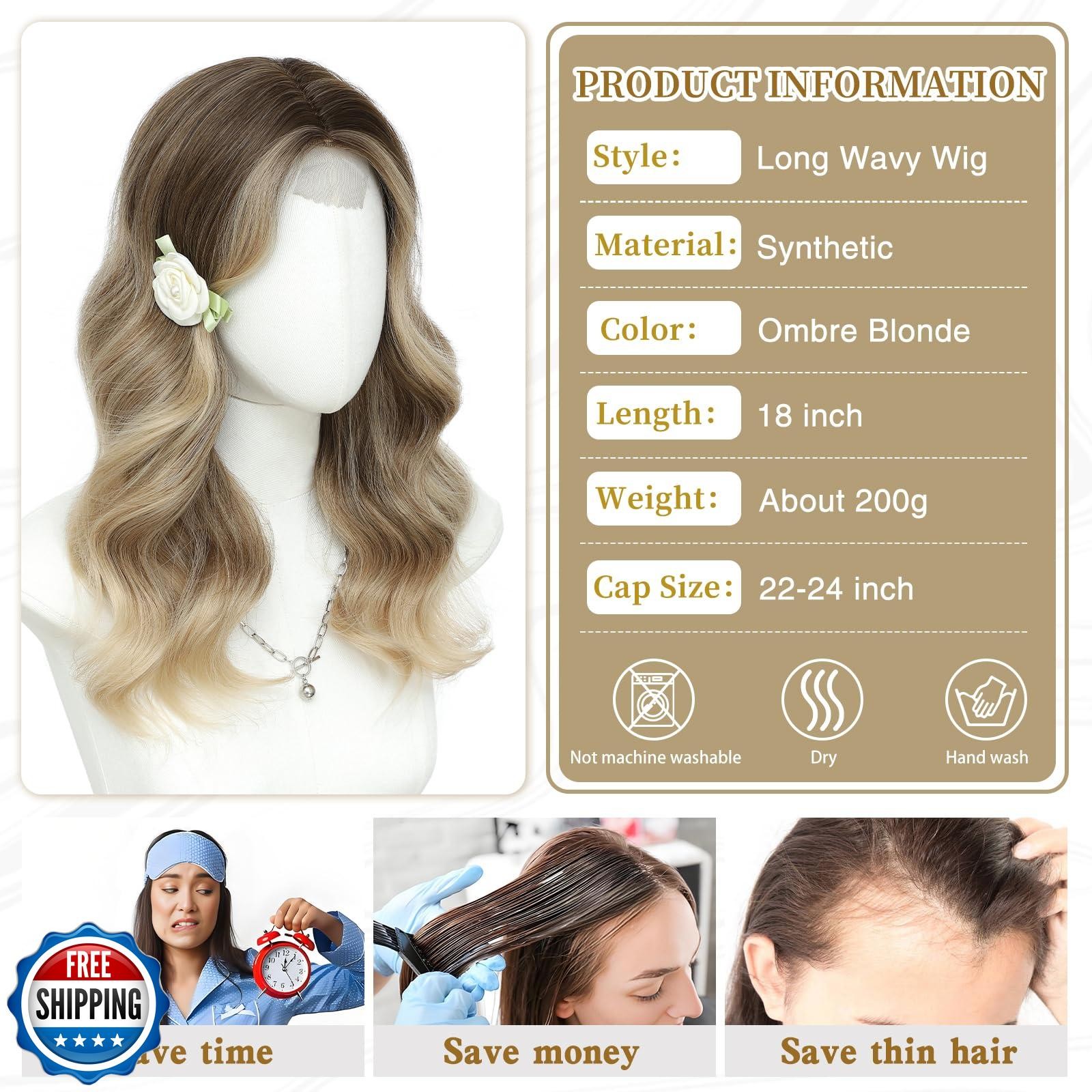 MORICA Ombre Blonde Wigs for Women 18 Inch Middle Part Medium Length Short Cu
