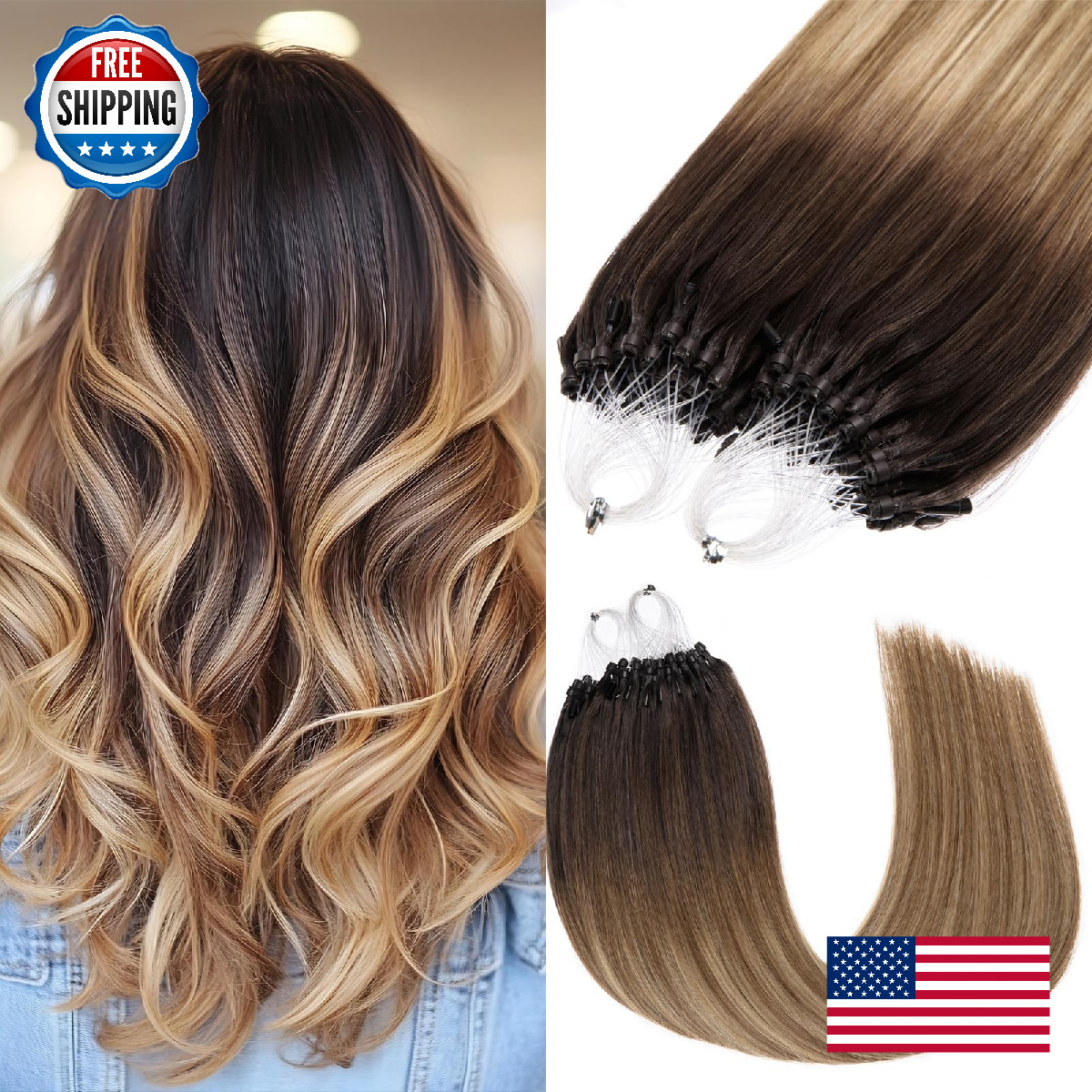 Senmy Microlink Hair Extensions Human Hair 16Inch 50G/Pack Micro Bead Hair