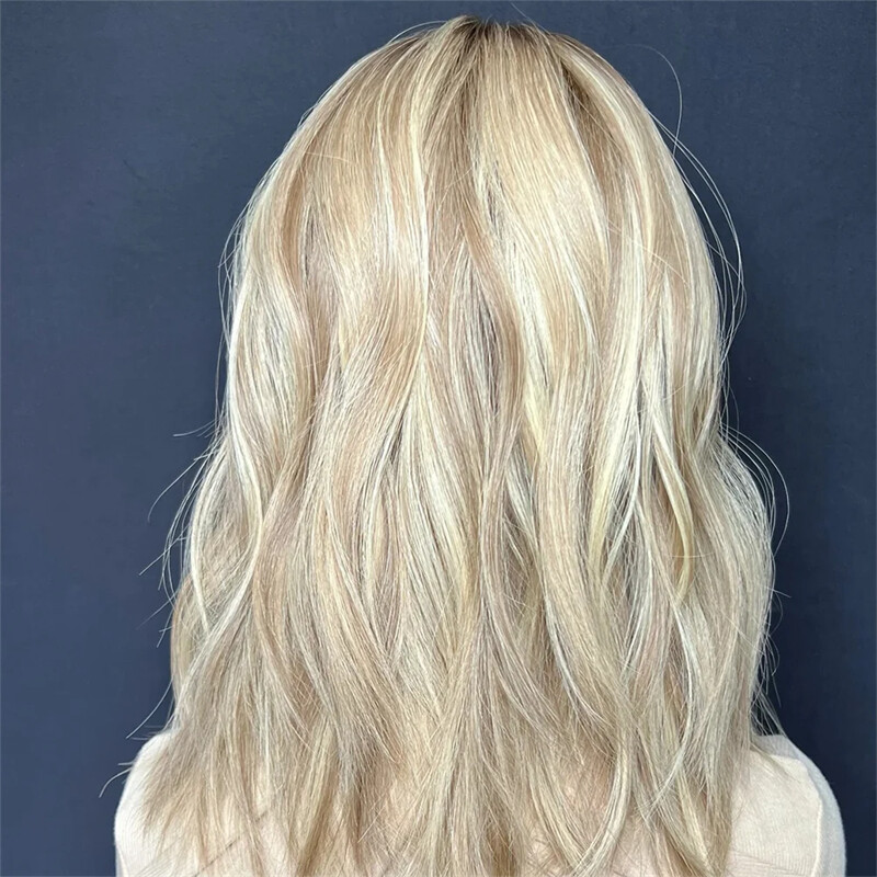 Ash Brown with White Blonde Highlight Human Hair Lace Front Wigs 21inch cap size