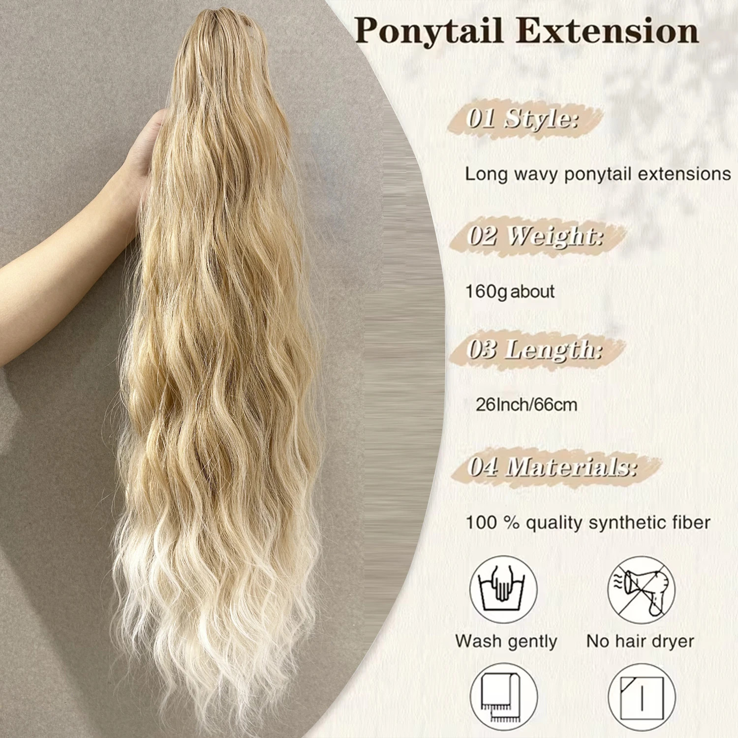 Heat Resistant Fiber Fluffy Messy Water Wave Claw Clip Ponytail Hair Extensions
