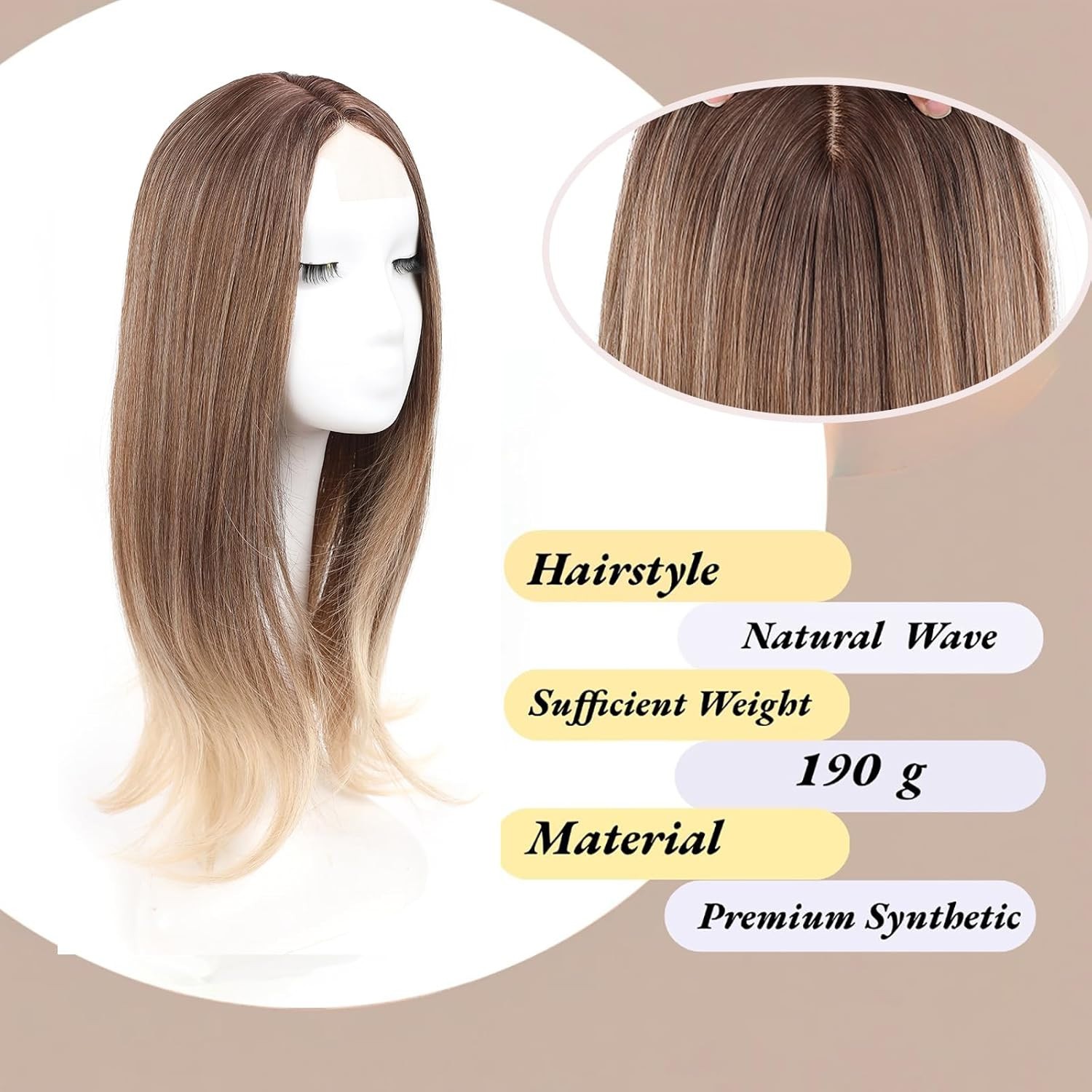 Sarah 20″ Hair Topper Brown Blonde Gradient 3 tone straight curtain bangs woman