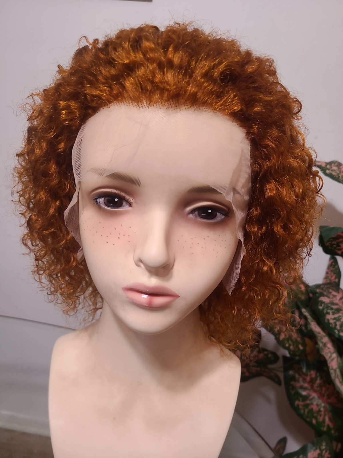 10″Water wave human hair wig,Ginger orange color,short crly wave lace front 13/1