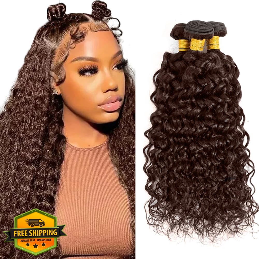 FuivJuix #4 Brown Water Wave Human Hair Bundles 22-26″