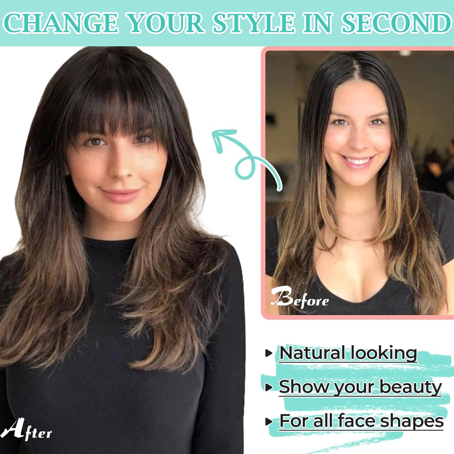 6” Straight Thick Hair Neat Bangs Clip In Fringe Front Hair Extensions Christmas