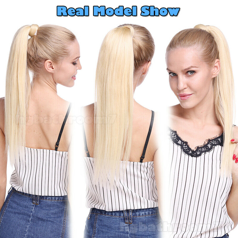 16″18″20″ 8A+ Pony Tail Clip In Wrap Around 100% Remy Human Hair Extensions Long