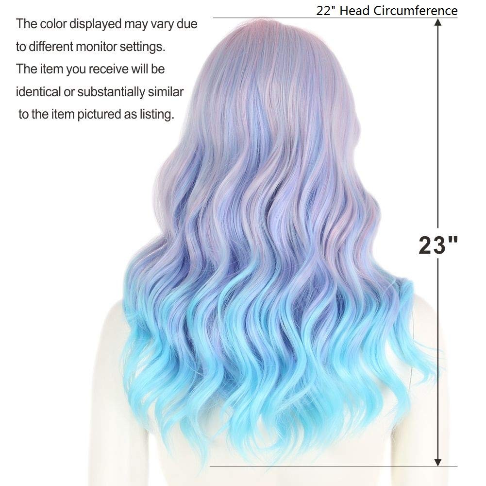 Long Rainbow Wavy Womens Wig Pastel Ocean Wave Long Curly Waving Heat Resista…