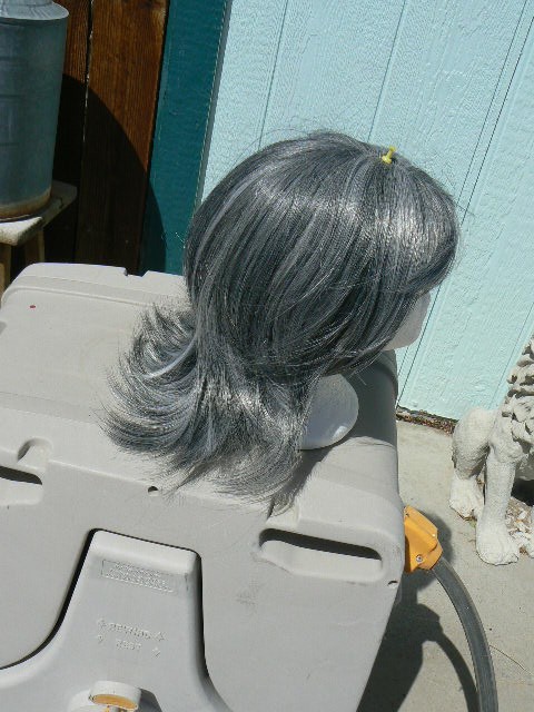 SALT AND PEPPER GRAY WOMANS WIG USED