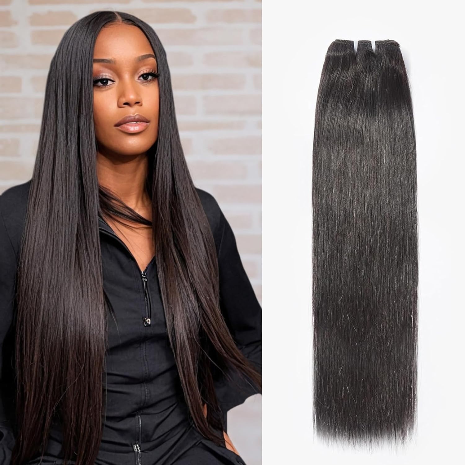 Wequeen 20in Straight Double Weft Quick Weave 16A Human Hair Bundle Nat. Black!