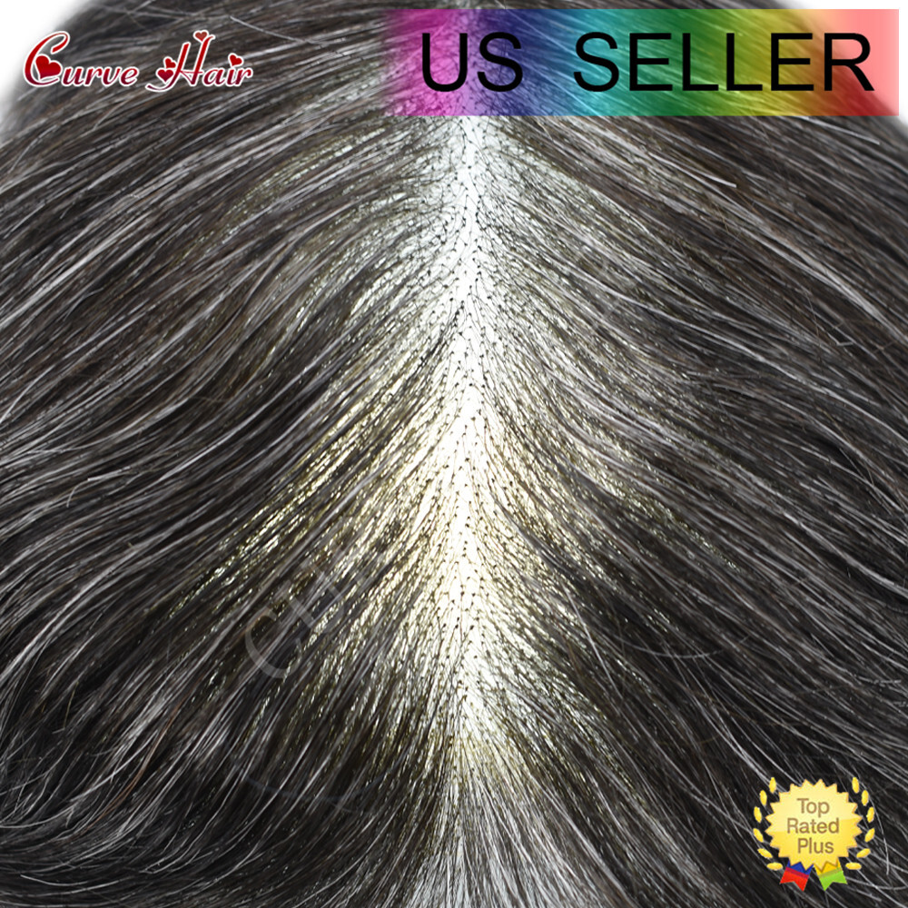 Men Real Hair System French Lace Front Bleached Knots Mens Toupee Grey Hairpiece