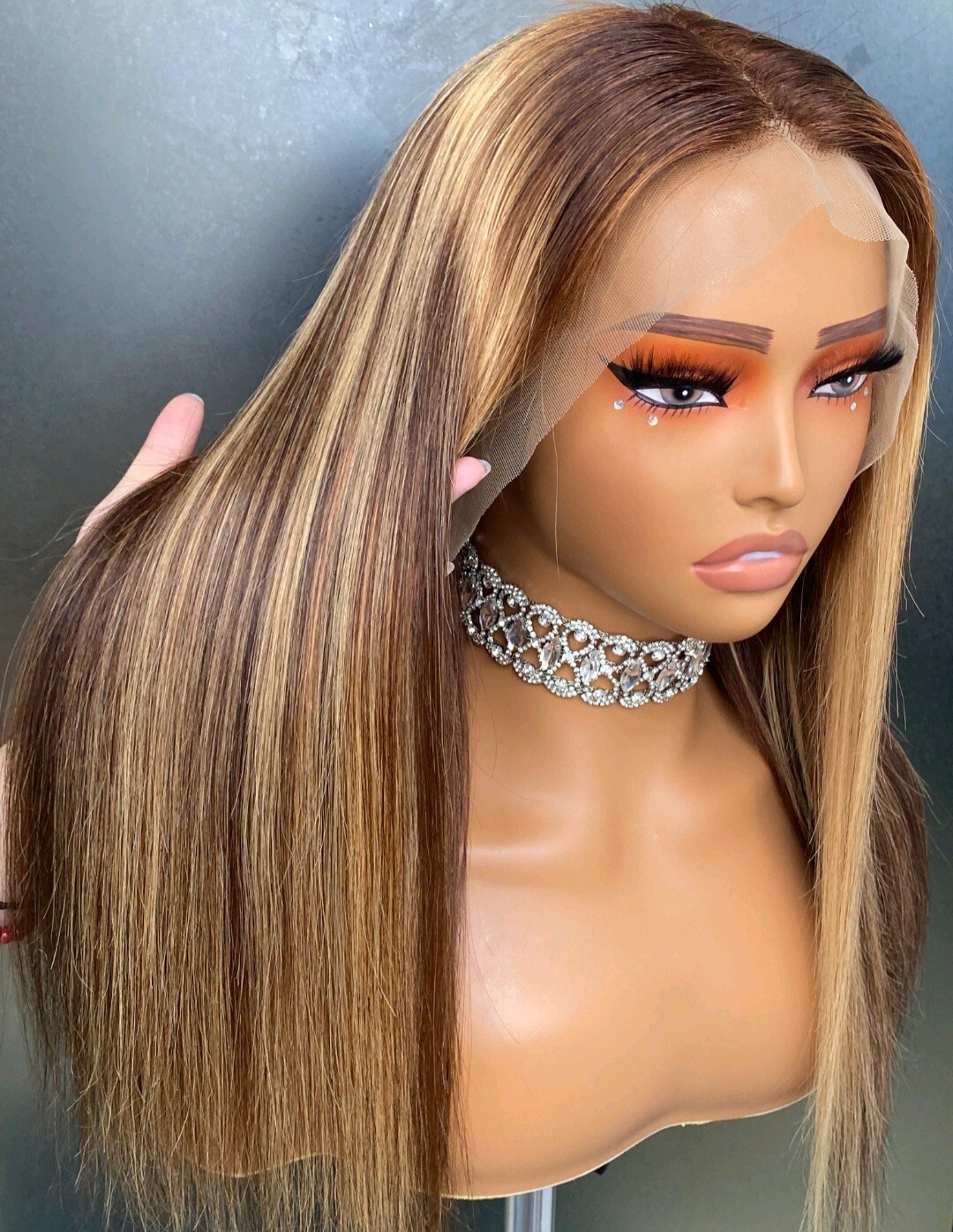 12A 14INCH PERUVIAN RAW VIRGIN HUMAN HAIR P4/27# STRAIGHT LACE FRONTAL WIG 180%