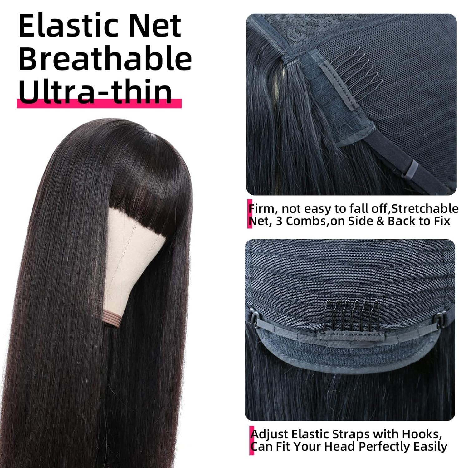 Human Hair Wig with Bangs Straight Wigs for Black Women None Lace Front Wig