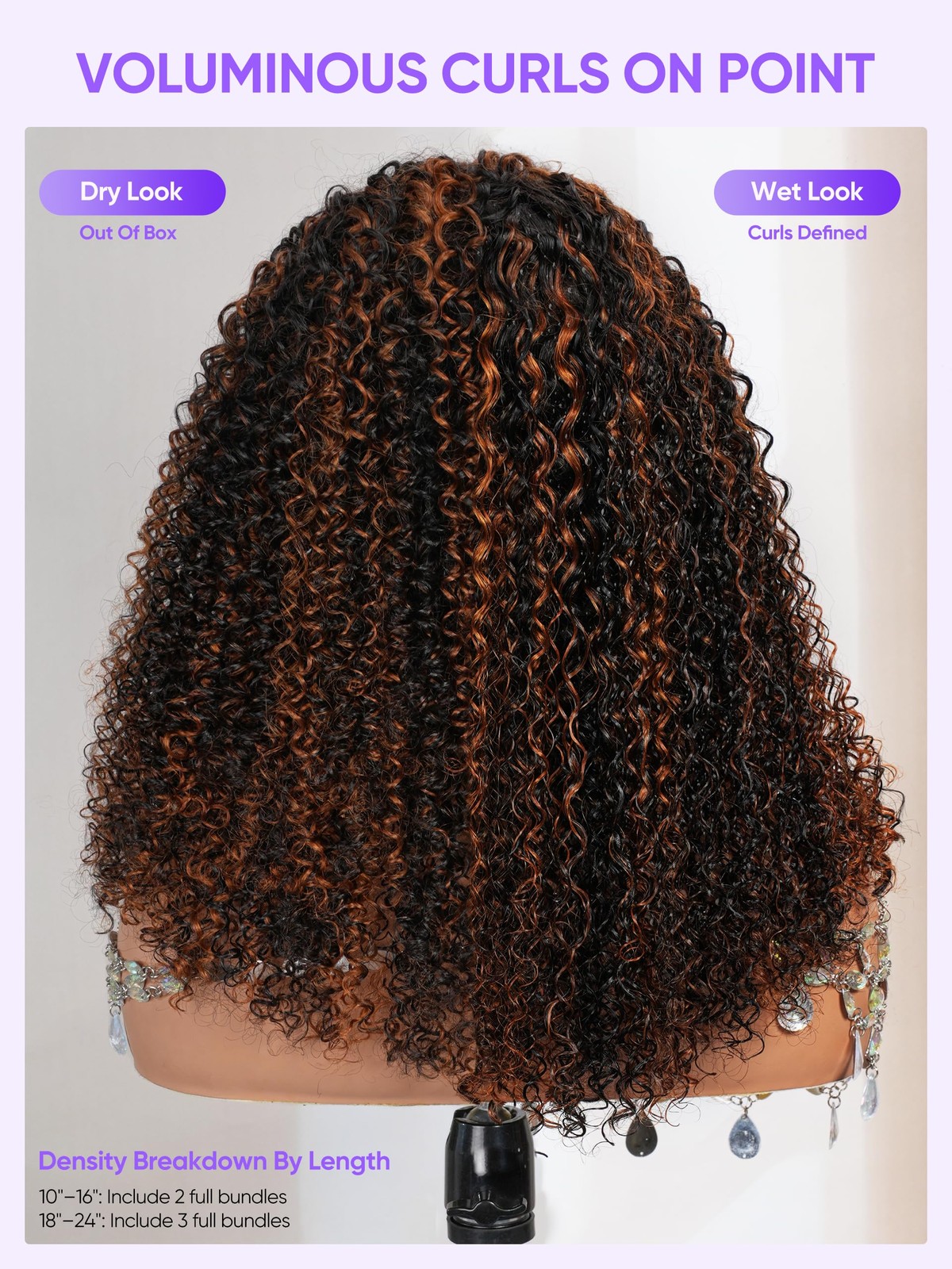 Wigchic 12 Kinky Curly Half Wig Human Hair Drawstring Fb/30 Balayage Highlight