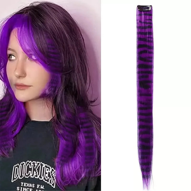 Colorful Stripe Synthetic Long Straight Clip In Hair Extensions For Daily Party