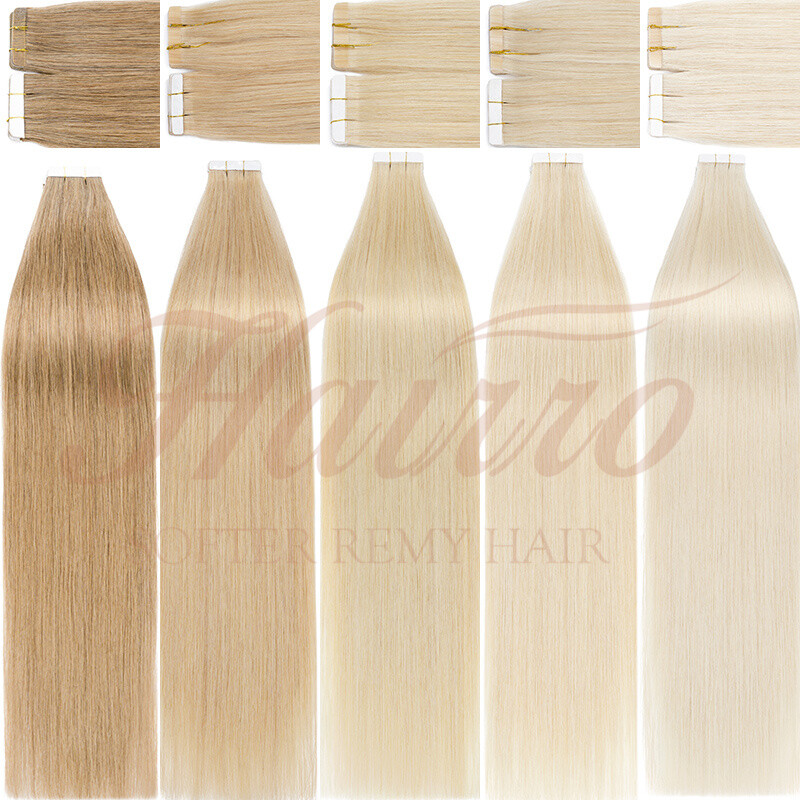 HAIRRO Tape In Hair Extensions 12″-24″ Real 100% Remy Human Hair Invisible Blond